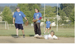 Sprawled out from her slide back to second base