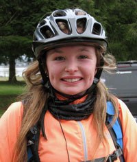 Elle Lee grins after completing a mountain bike practice in Mount Vernon.