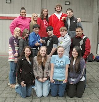 The nearly complete lineup of the Marysville-Pilchuck High School mock trial team.  From left