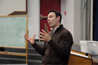 Lakewood School District Superintendent Dennis Haddock speaks to school staff and parents April 16 about the potential impacts from the draft budgets proposed by the governor