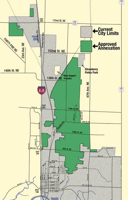 The light gray areas show the previous area of the city of Marysville