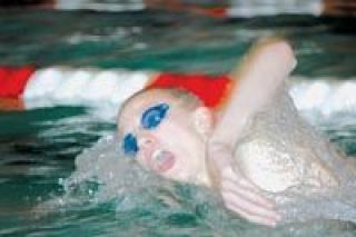 Sophomore M-P swimmer Brody Coleman paces himself toward a second-place finish in the 500-yard freestyle against Shorewood Tuesday