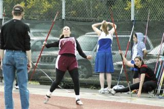 Senior thrower Tawnya Hulslander launches her javelin. She won the event