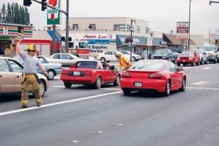 The Marysville Fire Districts finest work State Avenue during last years Fill the Boot campaign.  Matt Campbell