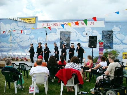 The Step Sisters tap-dancing troupe performs on the Third Street Stage at the 2008 Hometown Revue.