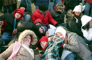 Totem Middle School students found seating where they could to witness the Jan. 21 inauguration of President Barack Obama in Washington