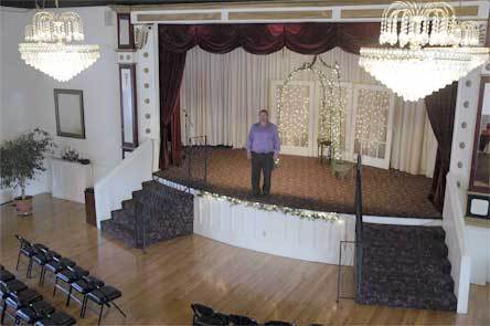 Gene Morgan shows off the Marysville Opera House stage