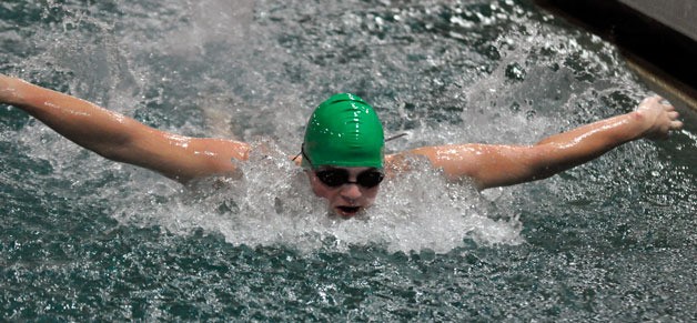 Marysville Getchell High School’s Taylor Dalton blastshis way through the  200-yard IM in the Marysville-Pilchuck High School pool on Feb. 10.