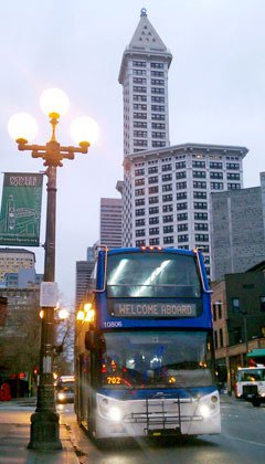 The first of Community Transit's Double Tall buses entered service Thursday