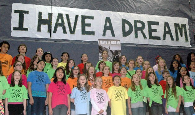 The 85-member choir of Sunnyside Elementary was joined by 28 students from its Orff instrumental ensemble and all four of the school’s kindergarten classes at the Jan. 24 assembly commemorating the life and legacy of Dr. Martin Luther King.