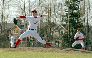 Sophomore pitcher Jake Thomas comes in for relief against Cascade in the second inning.