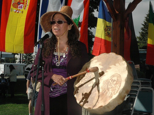 Lois Landgrebe shares traditional stories from Native American tribes during Marysville's first Multicultural Fair at Comeford Park Sept. 20.