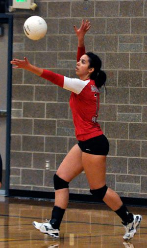 Tomahawk Shelby DeLappe serves during the first volleyball game of the season at Arlington High School on Sept. 4.