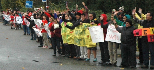 Marysville-Pilchuck High School shooting survivor Nate Hatch is welcomed home to the Tulalip Reservation Nov. 6.