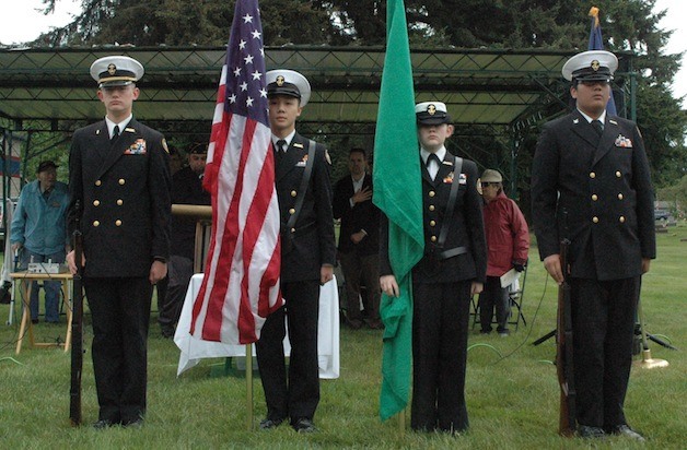 The Marysville-Pilchuck High School Naval Junior ROTC Color Guard presented the colors at the Marysville Cemetery for last year's Memorial Day ceremony.