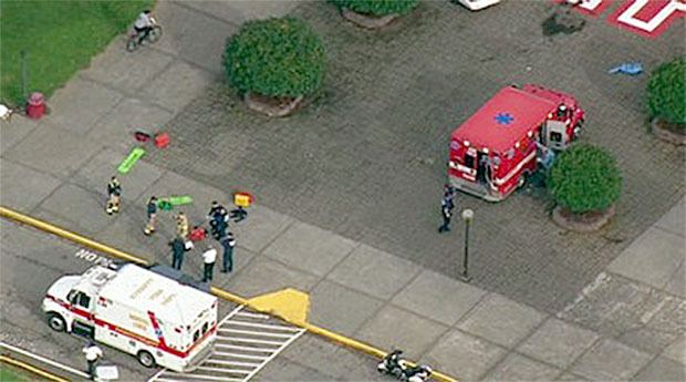 Aerial view of the scene over Marysville-Pilchuck High School today.