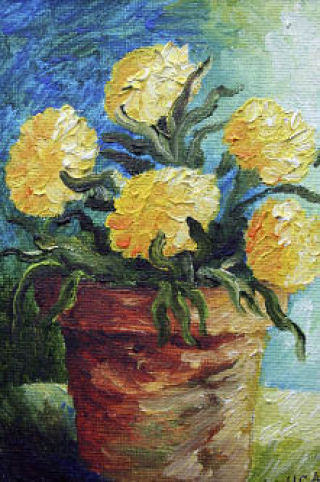 A Van Gogh-inspired painting of a bouquet by Monica Yantis. Yantis is part of an art show at the Bookworks Bookstore on Third Street in downtown Marysville that will host a reception for the artists from 5 - 7 p.m.