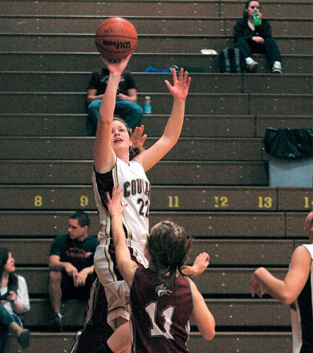 Junior post Megan Eby floats a shot in the first quarter against Cedarcrest.