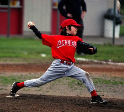 Nine-year-old Kai Varner pitches his way out of a jam for the Angels.