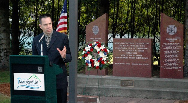 Marysville Mayor Jon Nehring urges citizens to remember the role that Marysville Police perform in protecting their safety