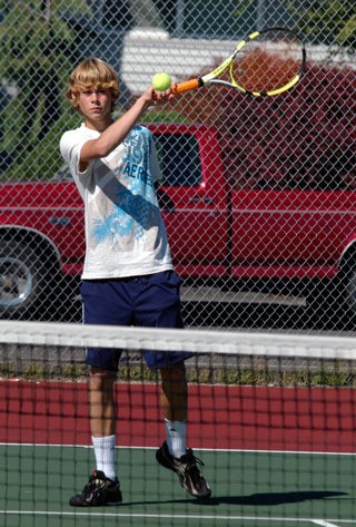 Marysville-Pilchuck No. 1 singles player Corey Coombs practices his forehand. Coombs finished just two spots out of the state bracket in 2009.