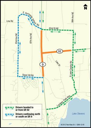 The Washington State Department of Transportation is recommending two detour routes during the weekend-long closure of SR 9 and SR 92.