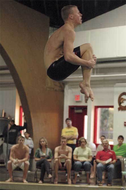 Zach Russel executes one of the dives that earned him the top spot against Shorecrest.