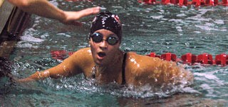 Karoline Schaufler makes a turn during the 500 butterfly race. She finished first with a time of 6:02.62.