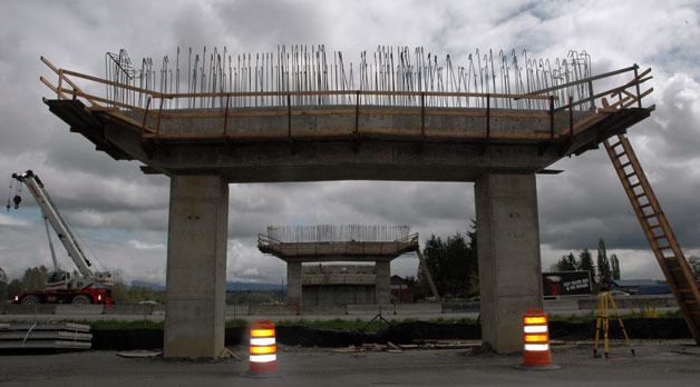 The 156th Street overcrossing’s four pier caps will provide a foundation for the bridge’s superstructure