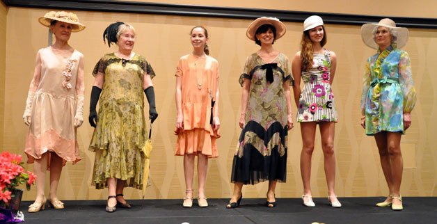 Volunteer models sport vintage fashions at the Marysville Historical Society’s 10th annual Ladies Spring Dessert Tea and Vintage Fashion Show on April 21.