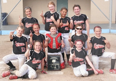 Local softball team SnoCo Express poses with the NSA Championship plaque