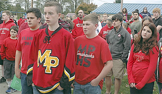 Marysville-Pilchuck students were part of the Paint the Town event Oct. 27. Participants placed red ribbons from I-5 to Highway 9 and to Smokey Point to show solidarity after the shooting Oct. 24 at M-P High School.