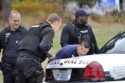 A suspect in an Oct. 6 robbery of a Radio Shack store in Marysville is apprehended by Marysville Police moments later that same afternoon.