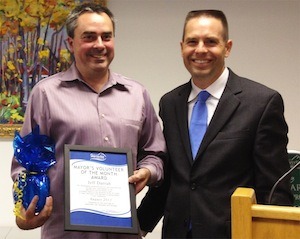 Jeff Darrah is named August’s Volunteer of the Month by Marysville Mayor Jon Nehring.