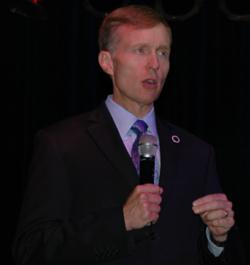 Washington state Attorney General Rob McKenna tells members of the Greater Marysville Tulalip Chamber of Commerce on July 29 what his office has done for consumer protection and public safety.