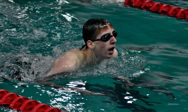 Marysville Getchell junior Daniel Swanson competes in a tandem meet against Oak Harbor at Marysville-Pilchuck High School on Dec. 6.