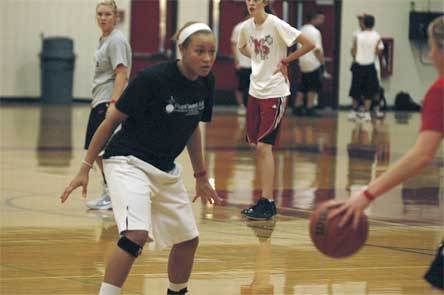 Alisha Oden pressures the ball in the backcourt during a drill Nov. 17.