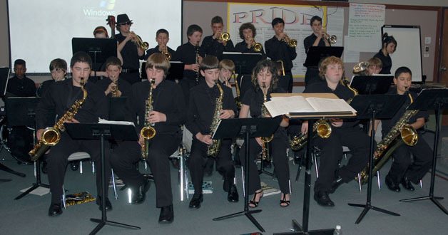 The 10th Street Middle School Jazz Band performs for attendees of the Marysville School District Board of Directors’ April 18 meeting.